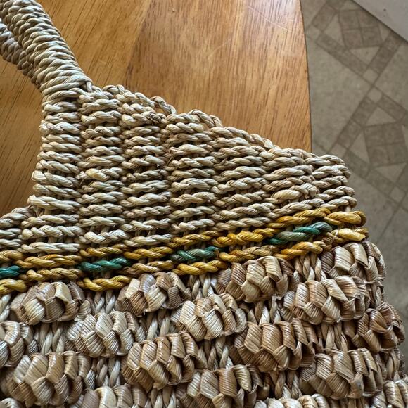 Vintage Boho Textured Bumps Woven Wicker Tan Top Handle HandBag Purse Grandma - Picture 10 of 11